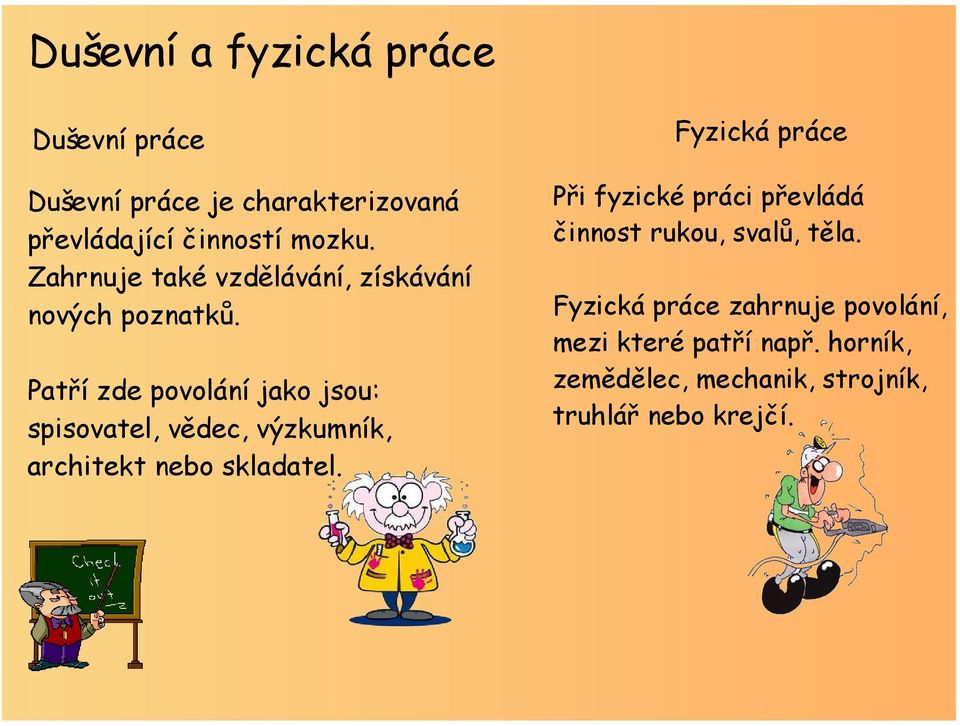 Patří zde povolání jako jsou: spisovatel, vědec, výzkumník, architekt nebo skladatel.