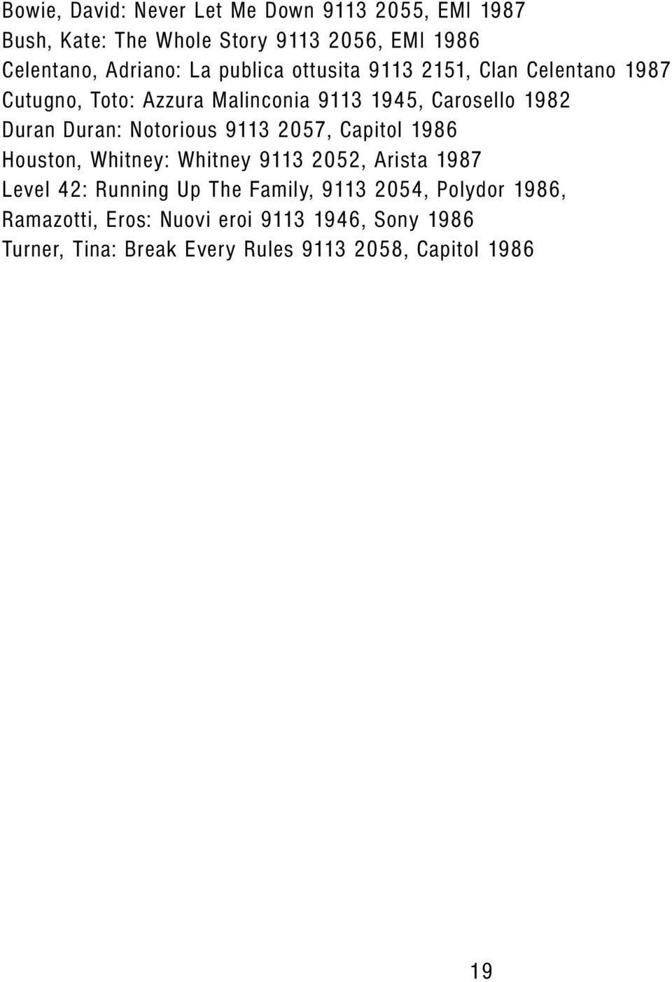 Notorious 9113 2057, Capitol 1986 Houston, Whitney: Whitney 9113 2052, Arista 1987 Level 42: Running Up The Family, 9113