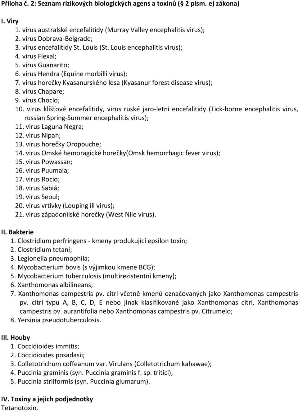 virus horečky Kyasanurského lesa (Kyasanur forest disease virus); 8. virus Chapare; 9. virus Choclo; 10.