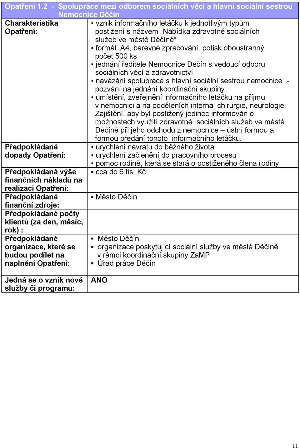 Děčíně formát A4, barevné zpracování, potisk oboustranný, počet 500 ks jednání ředitele Nemocnice Děčín s vedoucí odboru sociálních věcí a zdravotnictví navázání spolupráce s hlavní sociální sestrou