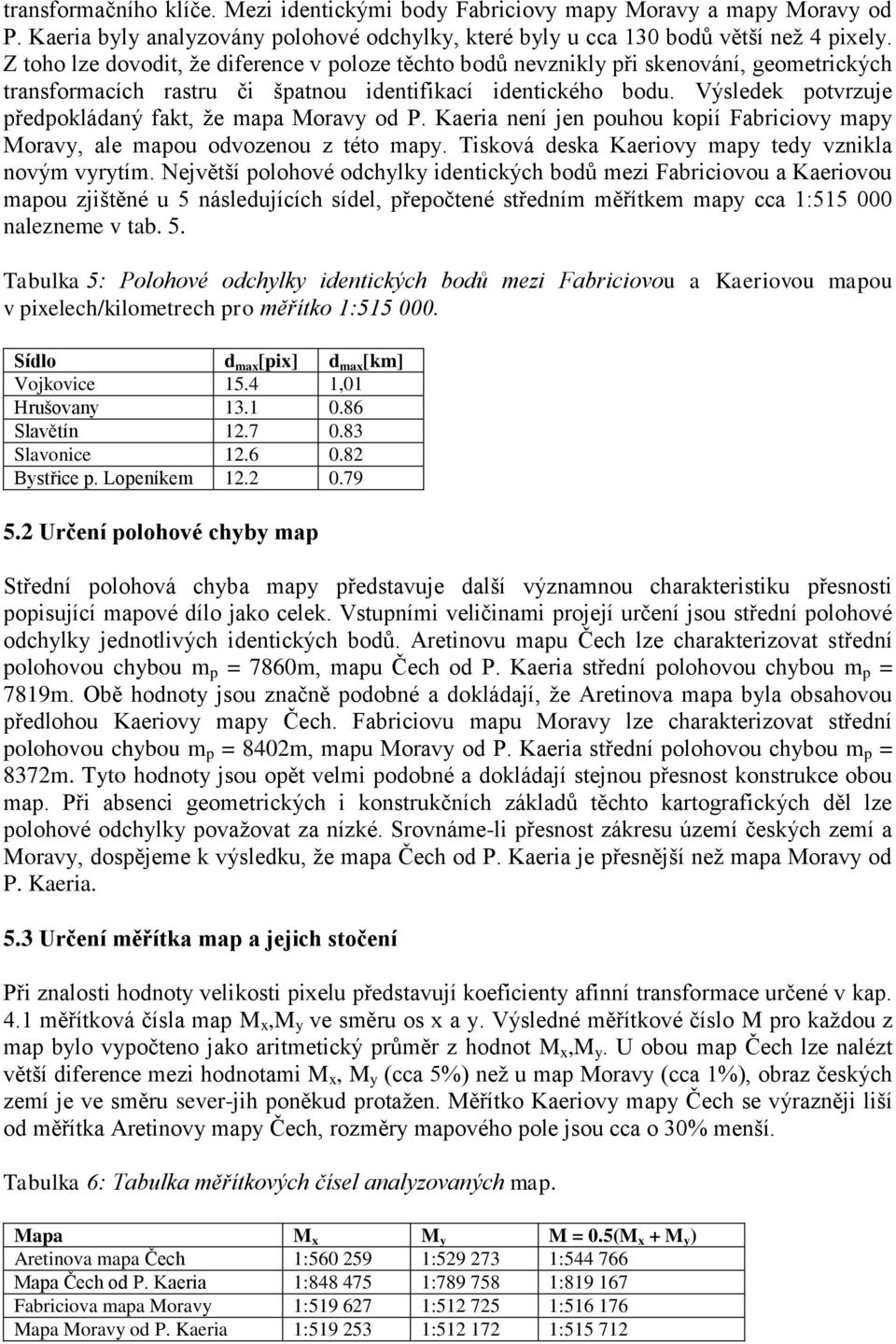 Výsledek potvrzuje předpokládaný fakt, ţe mapa Moravy od P. Kaeria není jen pouhou kopií Fabriciovy mapy Moravy, ale mapou odvozenou z této mapy.