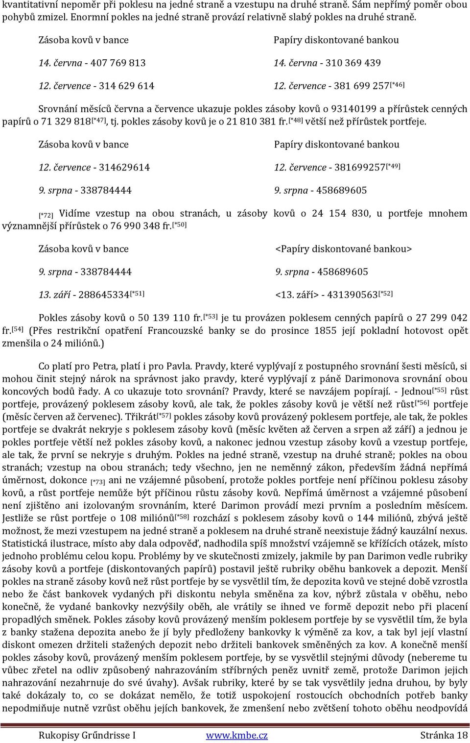 července - 381 699 257 [*46] Srovnání měsíců června a července ukazuje pokles zásoby kovů o 93140199 a přírůstek cenných papírů o 71 329 818 [*47], tj. pokles zásoby kovů je o 21 810 381 fr.