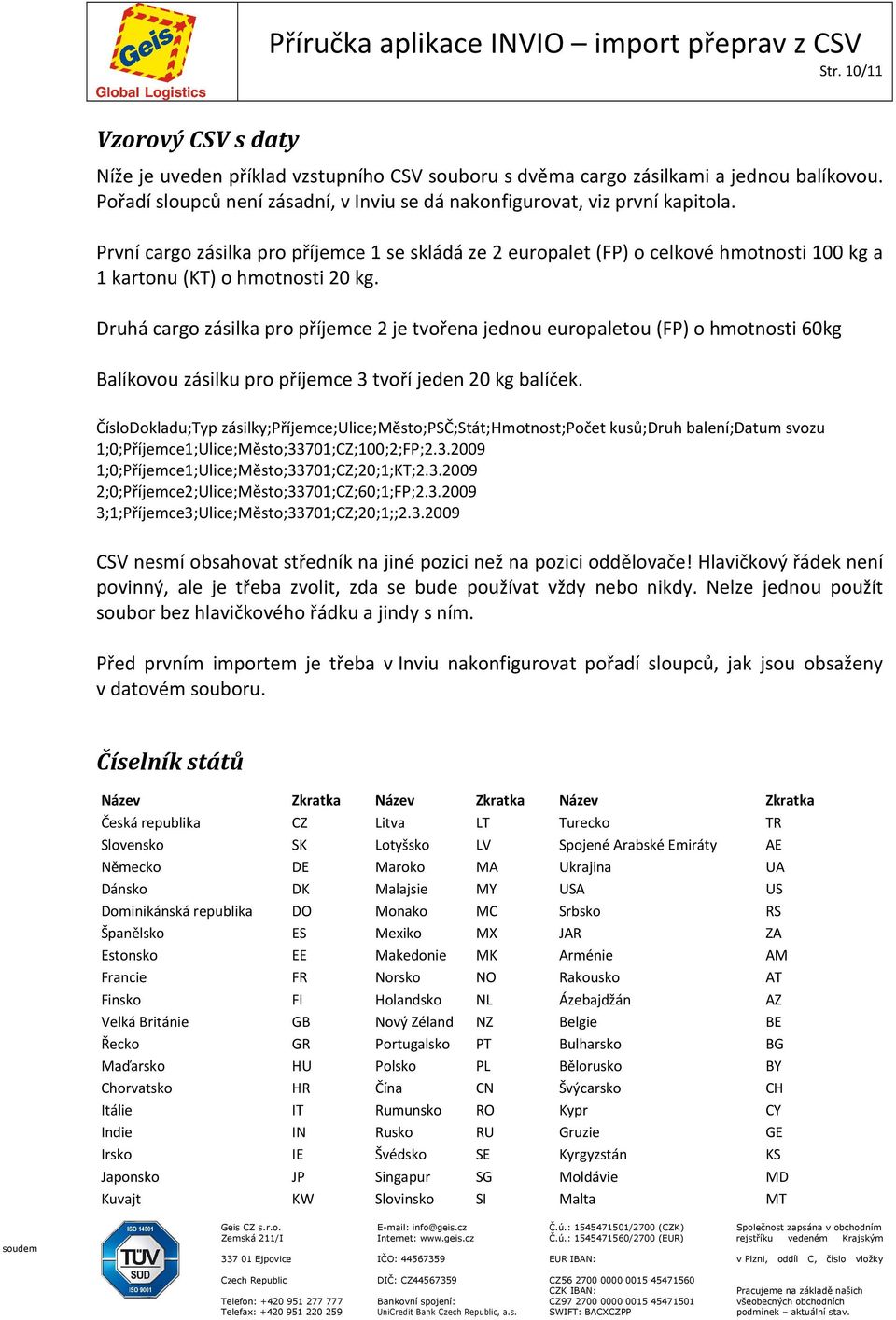 Druhá cargo zásilka pro příjemce 2 je tvořena jednou europaletou (FP) o hmotnosti 60kg Balíkovou zásilku pro příjemce 3 tvoří jeden 20 kg balíček.