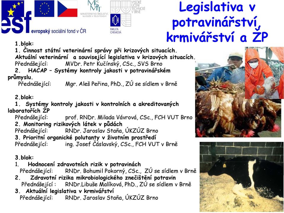 Systémy kontroly jakosti v kontrolních a akreditovaných laboratořích ŽP Přednášející: prof. RNDr. Milada Vávrová, CSc., FCH VUT Brno 2. Monitoring rizikových látek v půdách Přednášející: RNDr.