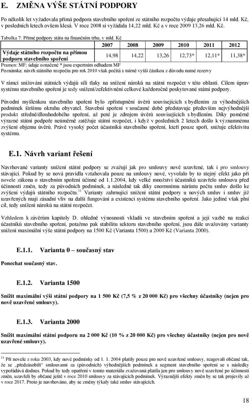 Kč 2007 2008 2009 2010 2011 2012 Výdaje státního rozpočtu na přímou podporu stavebního spoření 14,98 14,22 13,26 12,73* 12,11* 11,38* Pramen: MF; údaje označené * jsou expertním odhadem MF Poznámka: