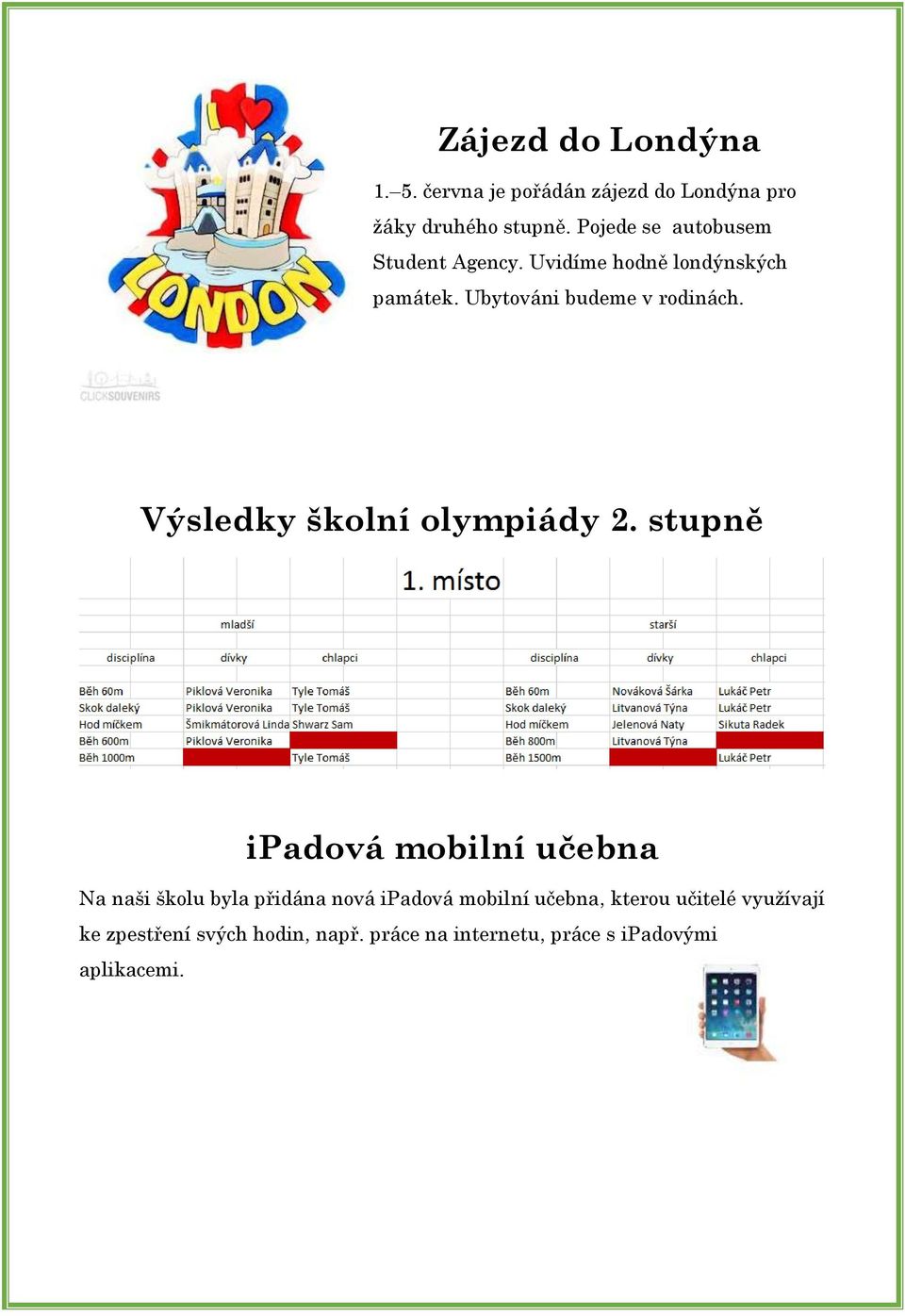 Výsledky školní olympiády 2.