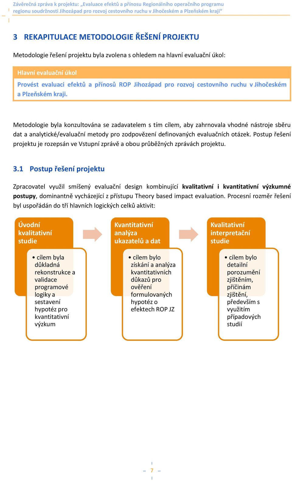 Metodologie byla konzultována se zadavatelem s tím cílem, aby zahrnovala vhodné nástroje sběru dat a analytické/evaluační metody pro zodpovězení definovaných evaluačních otázek.