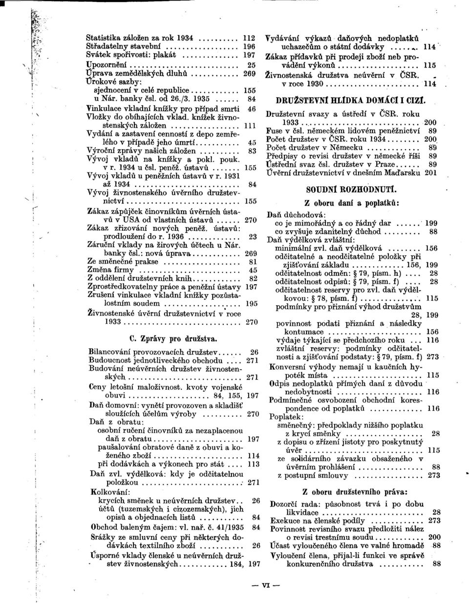 knízek zivnostenskyeh záloáen 111 Vydánl a zastavení cenností z depo zemfelého V pfípadé jeho úmrtl 45 Vyroénl zprávy nasich zálozen 83 Vyvoj vldadü na knízky a pokl. pouk. V r. 1934 u ésl. penéz.