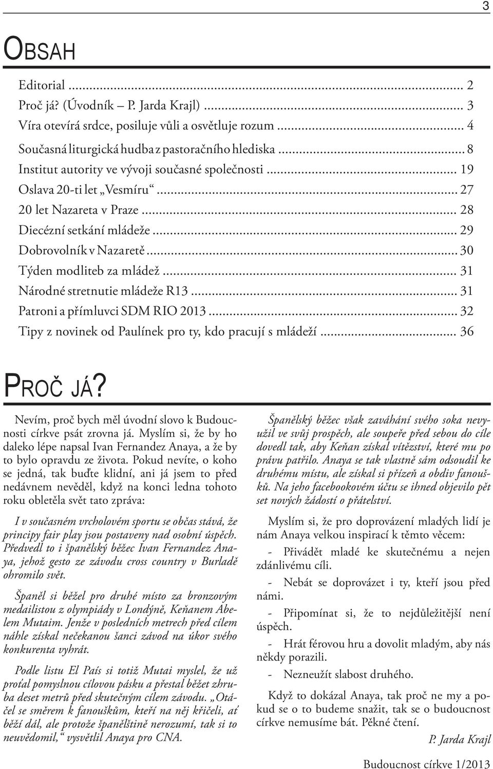 .. 30 Týden modliteb za mládež... 31 Národné stretnutie mládeže R13... 31 Patroni a přímluvci SDM RIO 2013... 32 Tipy z novinek od Paulínek pro ty, kdo pracují s mládeží... 36 PROČ JÁ?