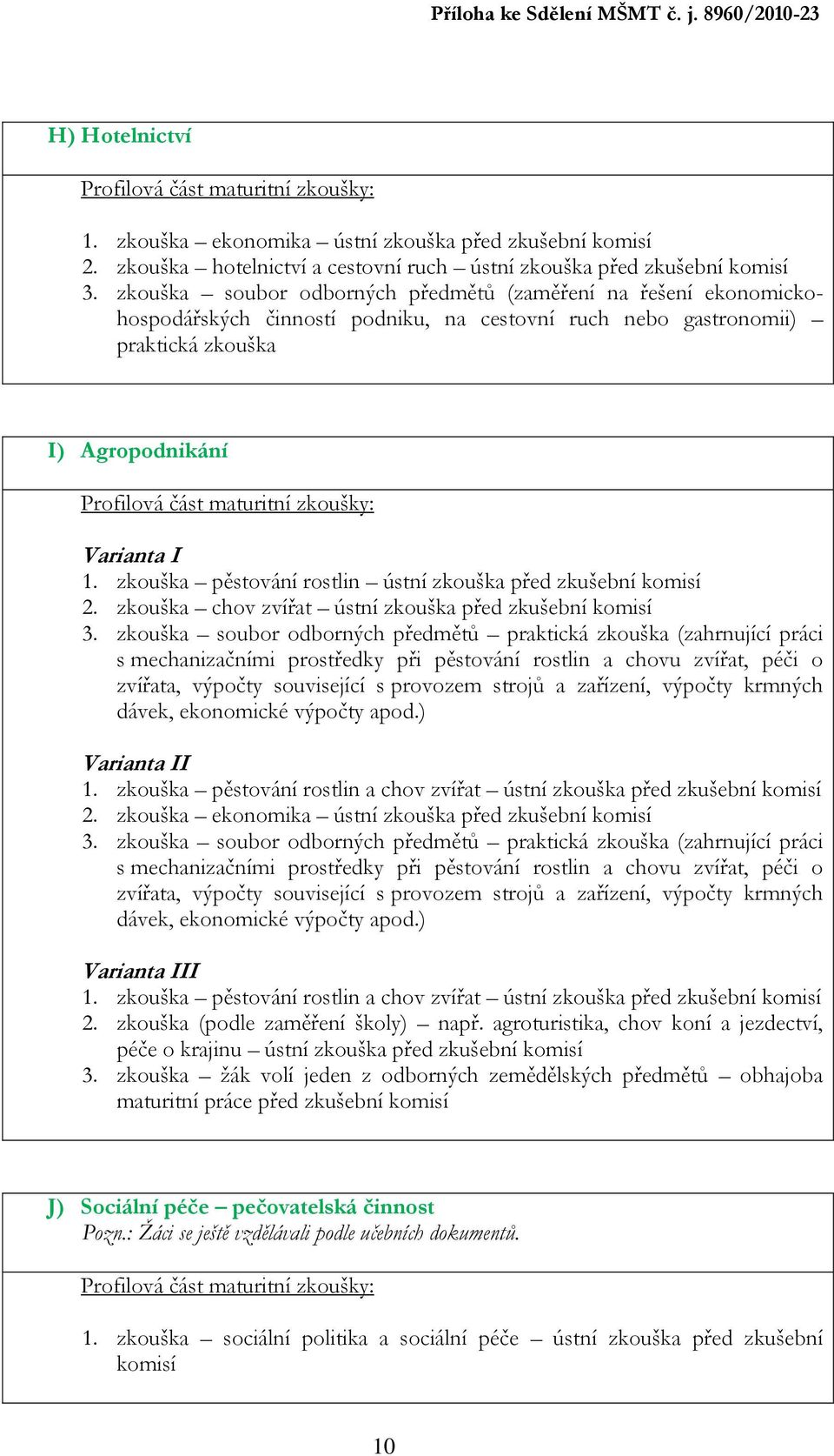 zkouška pěstování rostlin ústní zkouška před 2. zkouška chov zvířat ústní zkouška před 3.