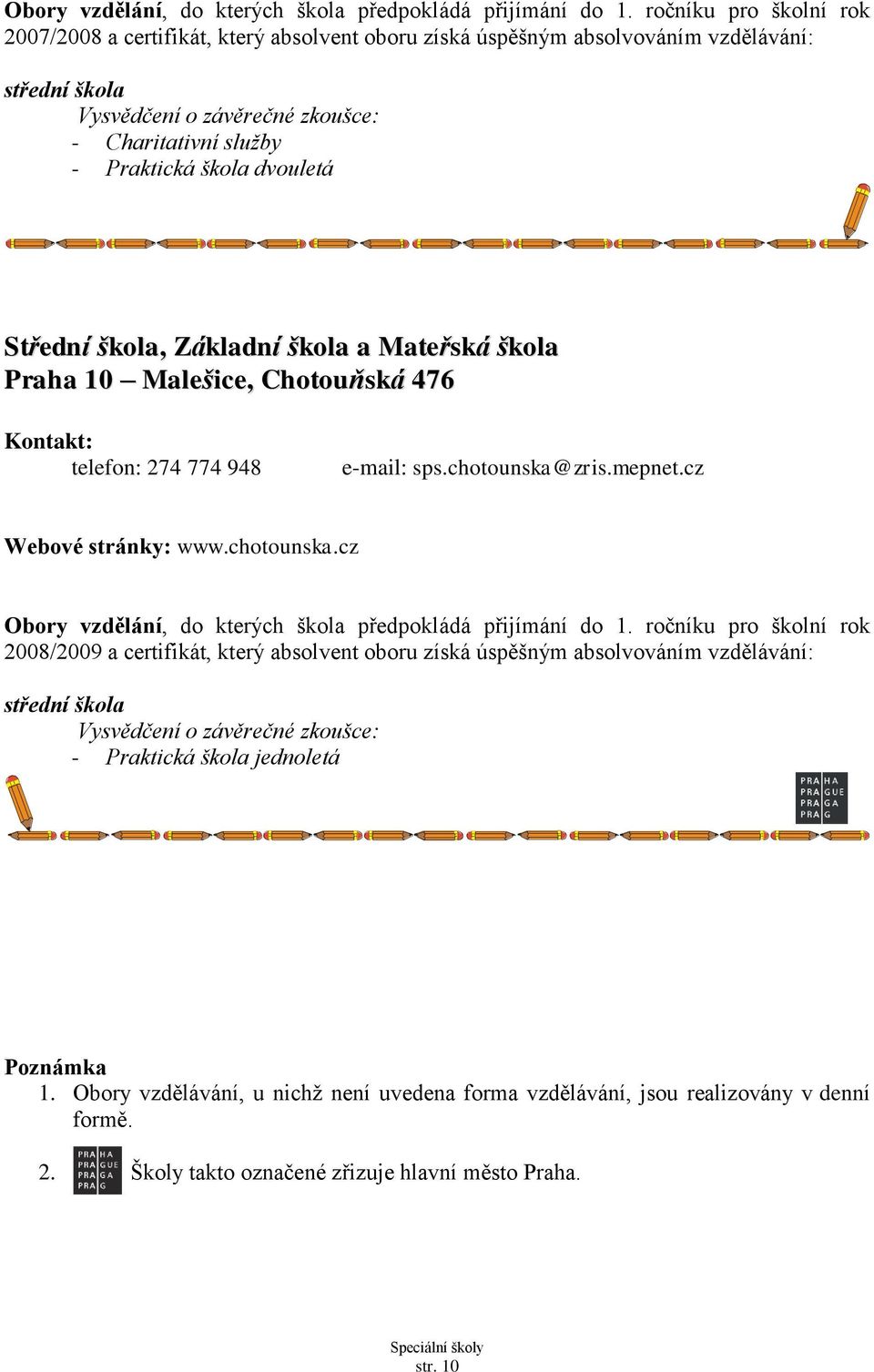 chotounska@zris.mepnet.cz Webové stránky: www.chotounska.cz - Praktická škola jednoletá Poznámka 1.