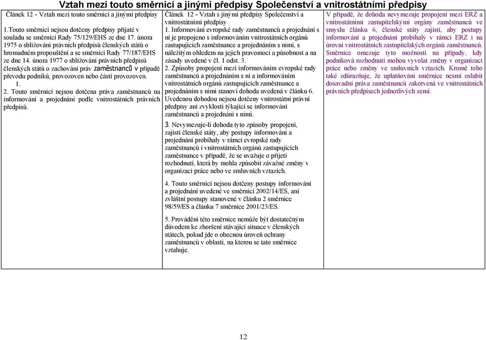 února 1975 o sbližování právních předpisů členských států o hromadném propouštění a se směrnicí Rady 77/187/EHS ze dne 14.