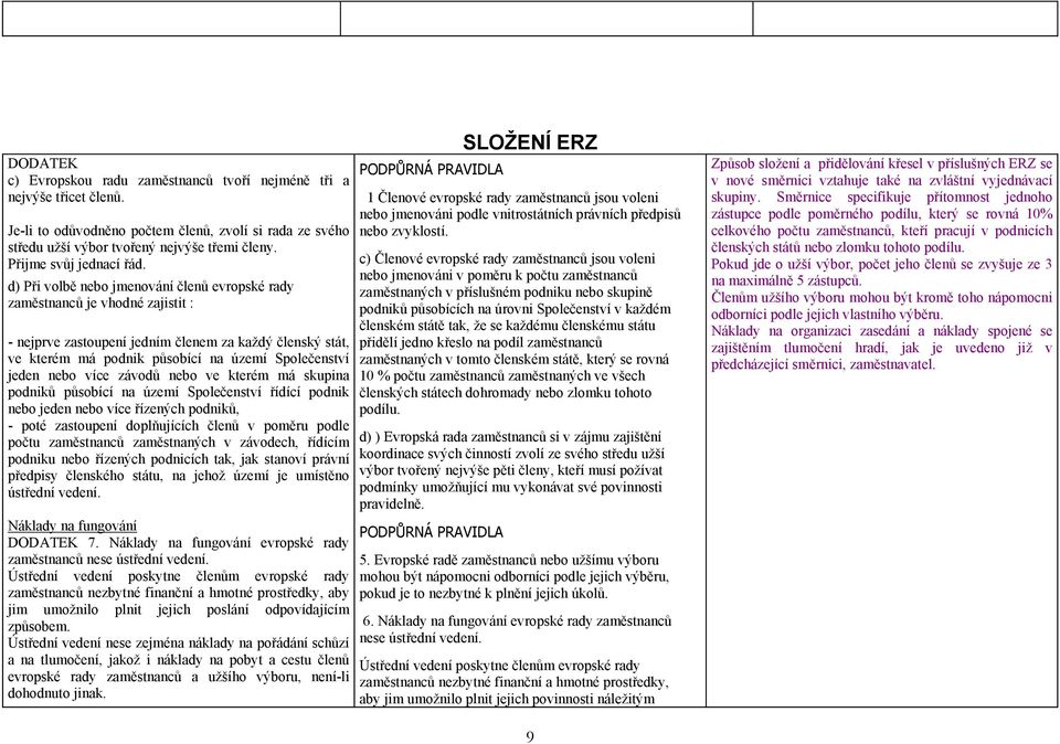 d) Při volbě nebo jmenování členů evropské rady zaměstnanců je vhodné zajistit : - nejprve zastoupení jedním členem za každý členský stát, ve kterém má podnik působící na území Společenství jeden