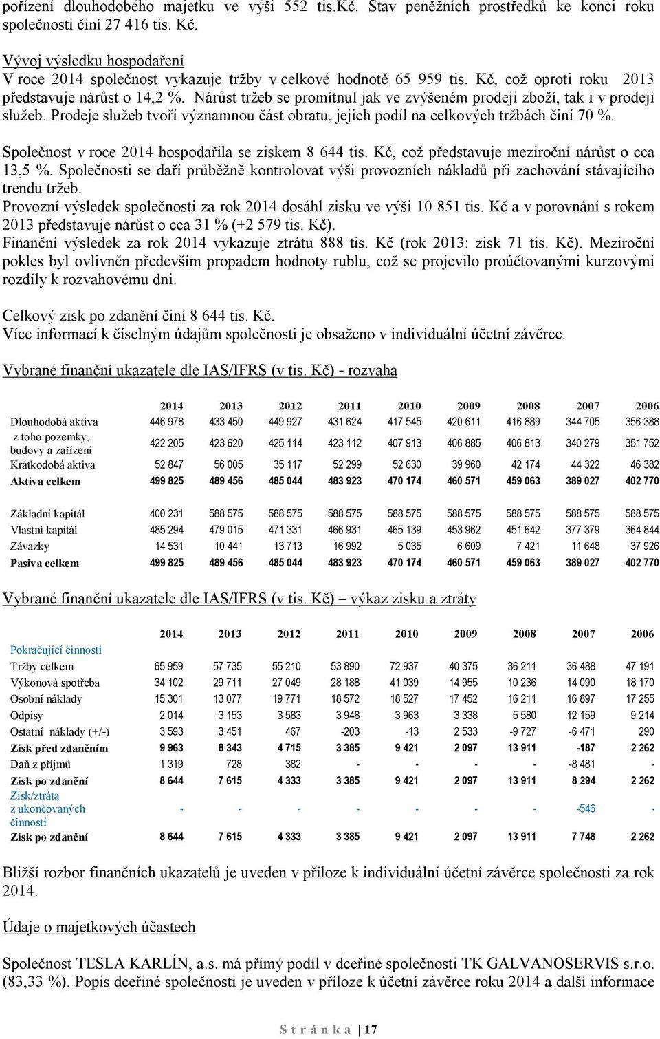 Nárůst tržeb se promítnul jak ve zvýšeném prodeji zboží, tak i v prodeji služeb. Prodeje služeb tvoří významnou část obratu, jejich podíl na celkových tržbách činí 70 %.