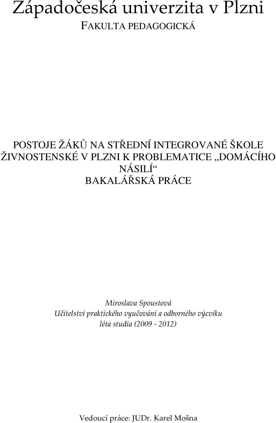 NÁSILÍ BAKALÁŘSKÁ PRÁCE Miroslava Spoustová Učitelství praktického