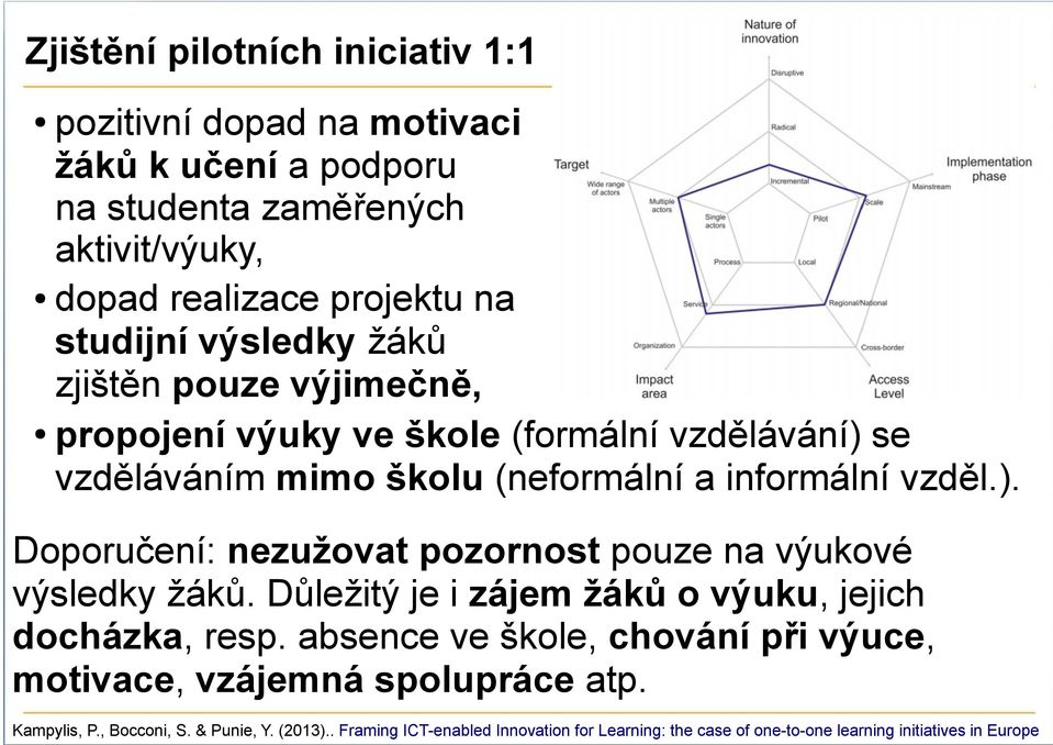 Důležitý je i zájem žáků o výuku, jejich docházka, resp. absence ve škole, chování při výuce, motivace, vzájemná spolupráce atp. Kampylis, P., Bocconi, S.