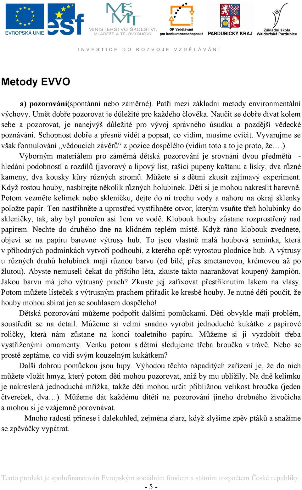 Vyvarujme se však formulování vědoucích závěrů z pozice dospělého (vidím toto a to je proto, ţe.).