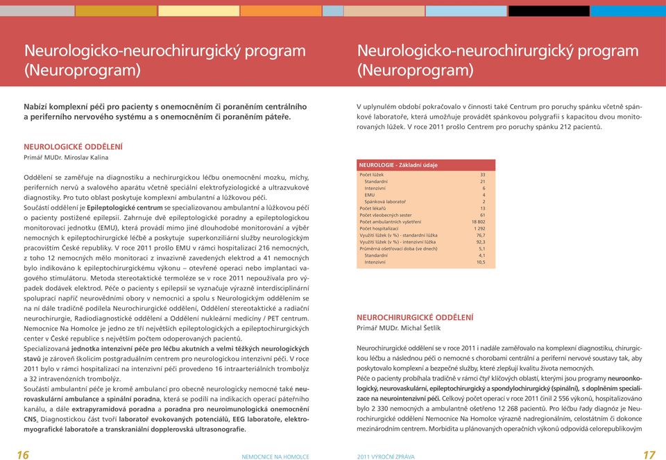 V uplynulém období pokračovalo v činnosti také Centrum pro poruchy spánku včetně spánkové laboratoře, která umožňuje provádět spánkovou polygrafii s kapacitou dvou monitorovaných lůžek.