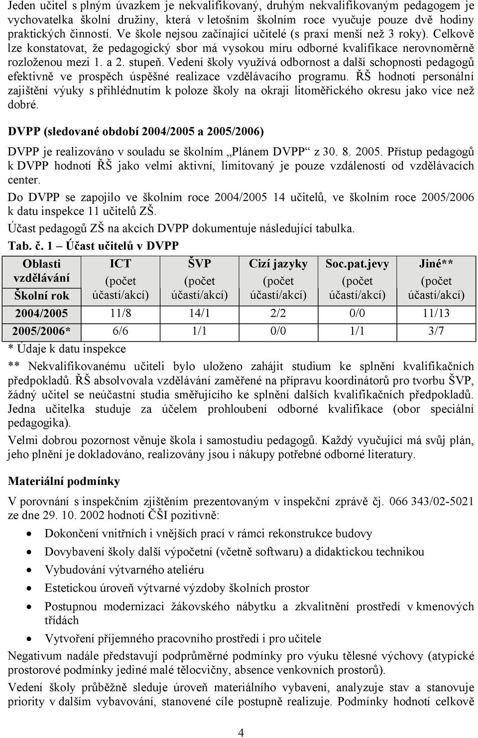 Vedení školy využívá odbornost a další schopnosti pedagogů efektivně ve prospěch úspěšné realizace vzdělávacího programu.