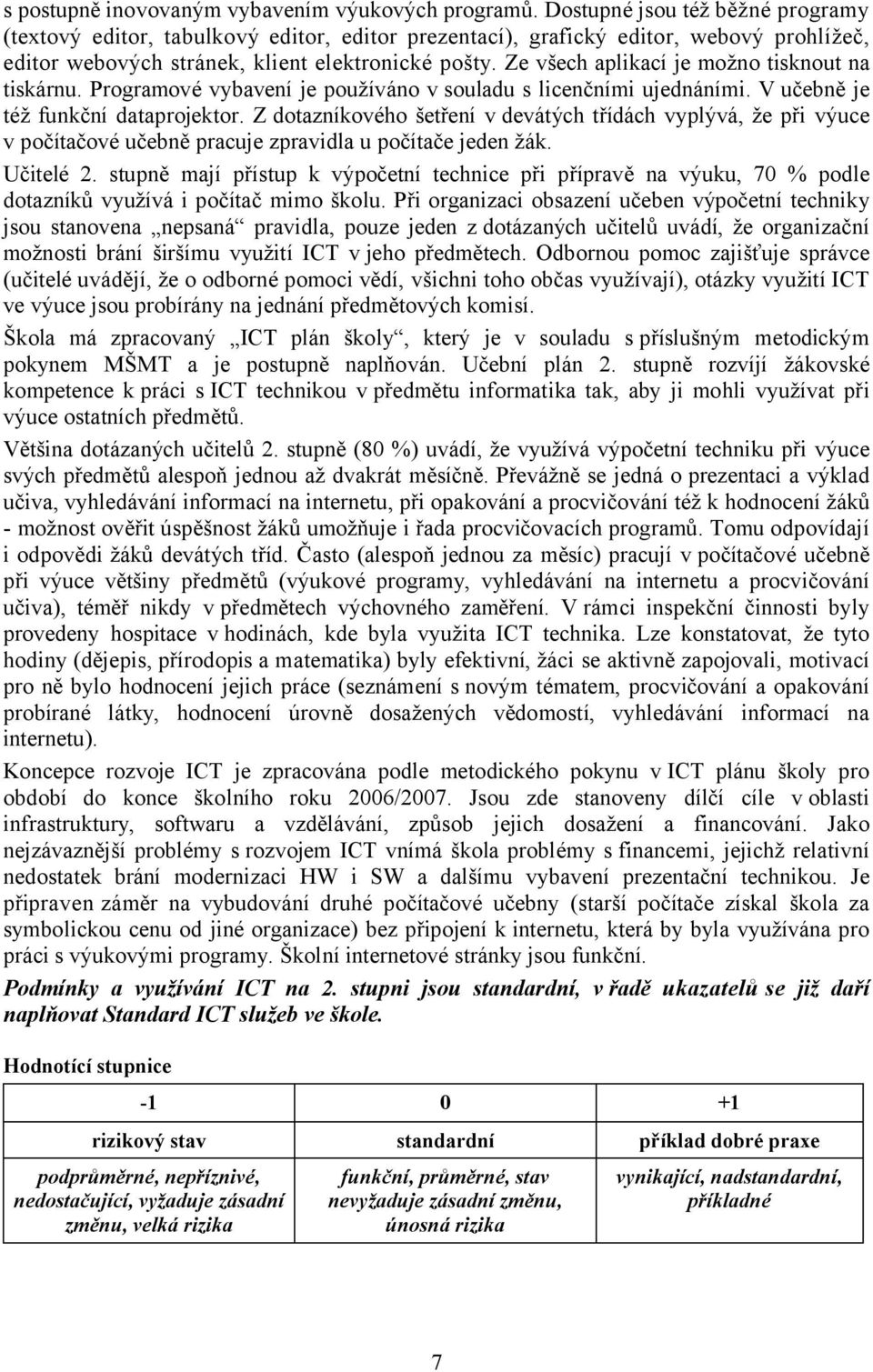 Ze všech aplikací je možno tisknout na tiskárnu. Programové vybavení je používáno v souladu s licenčními ujednáními. V učebně je též funkční dataprojektor.