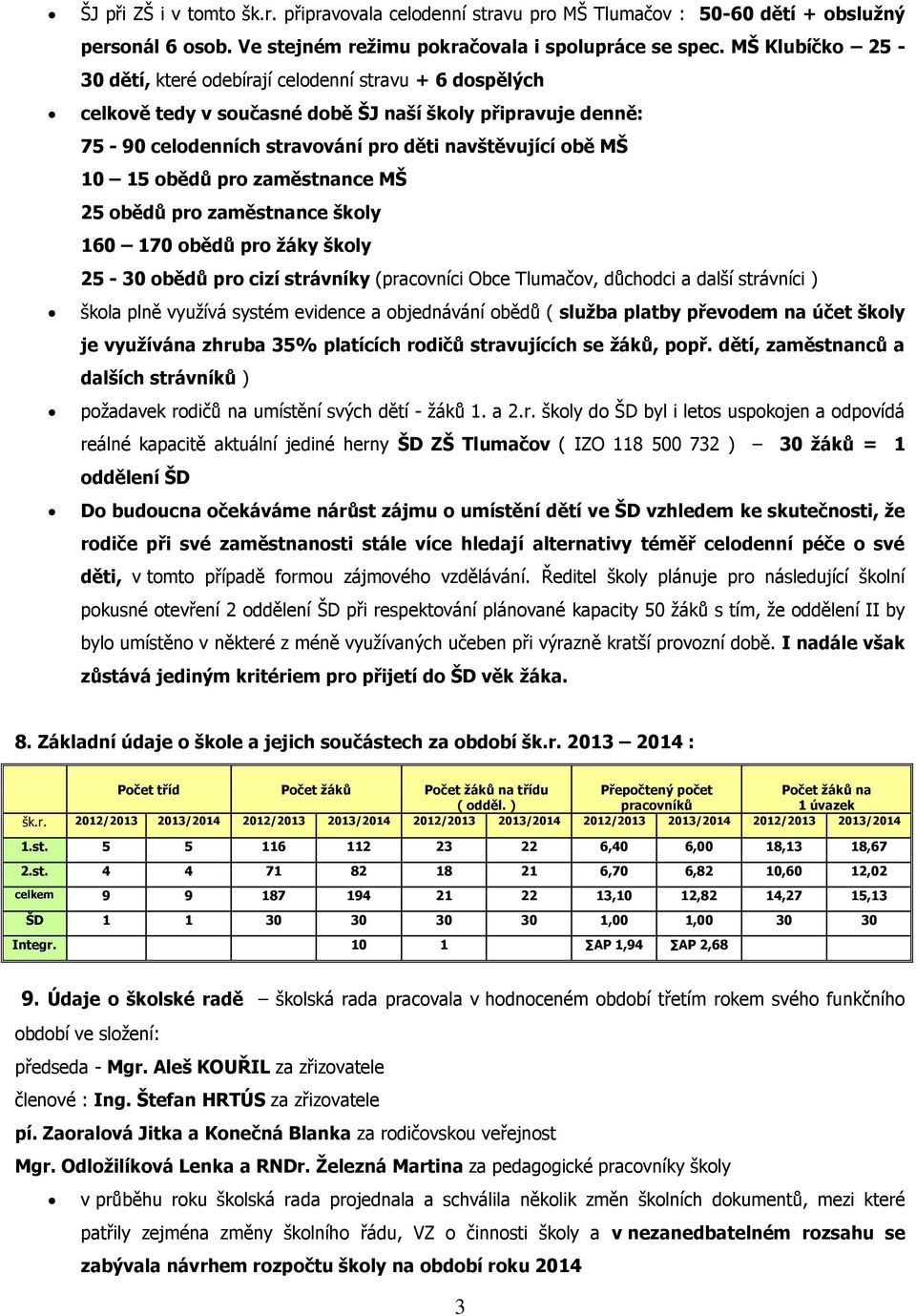 obědů pro zaměstnance MŠ 25 obědů pro zaměstnance školy 160 170 obědů pro ţáky školy 25-30 obědů pro cizí strávníky (pracovníci Obce Tlumačov, důchodci a další strávníci ) škola plně vyuţívá systém