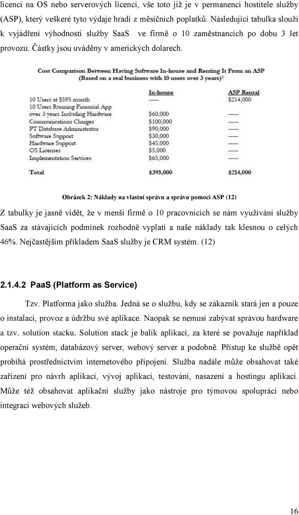 Obrázek 2: Náklady na vlastní správu a správu pomocí ASP (12) Z tabulky je jasně vidět, že v menší firmě o 10 pracovnících se nám využívání služby SaaS za stávajících podmínek rozhodně vyplatí a naše