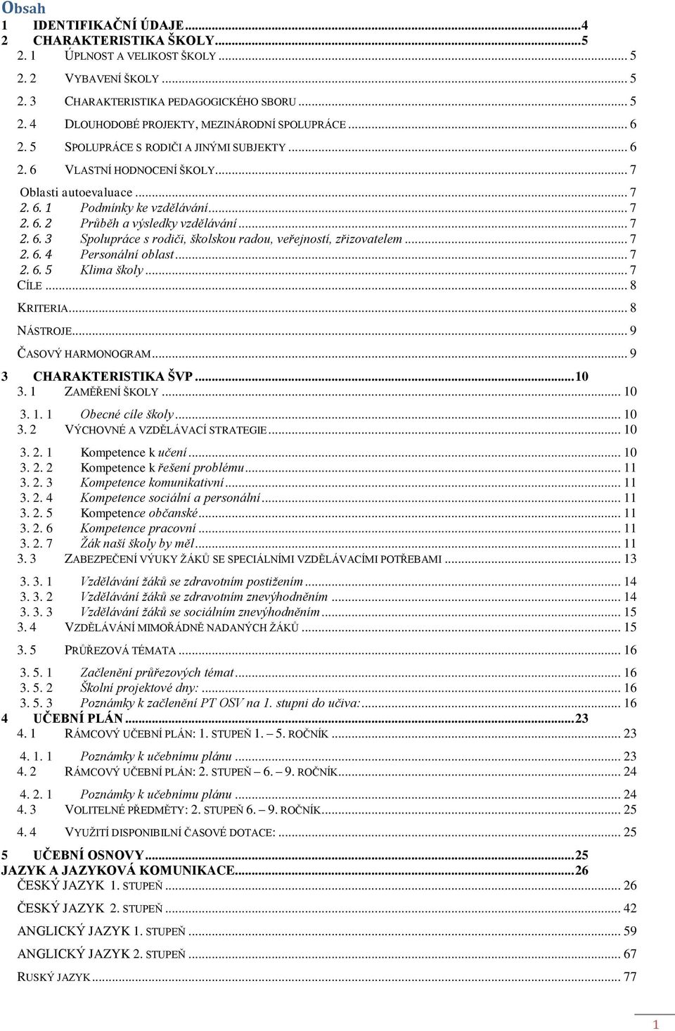.. 7 2. 6. 4 Personální oblast... 7 2. 6. 5 Klima školy... 7 CÍLE... 8 KRITERIA... 8 NÁSTROJE... 9 ČASOVÝ HARMONOGRAM... 9 3 CHARAKTERISTIKA ŠVP... 10 3. 1 ZAMĚŘENÍ ŠKOLY... 10 3. 1. 1 Obecné cíle školy.
