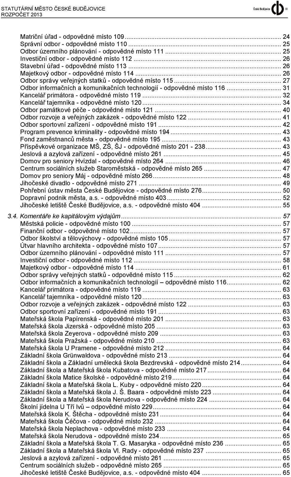 .. 27 Odbor informačních a komunikačních technologií - odpovědné místo 116... 31 Kancelář primátora - odpovědné místo 119... 32 Kancelář tajemníka - odpovědné místo 120.