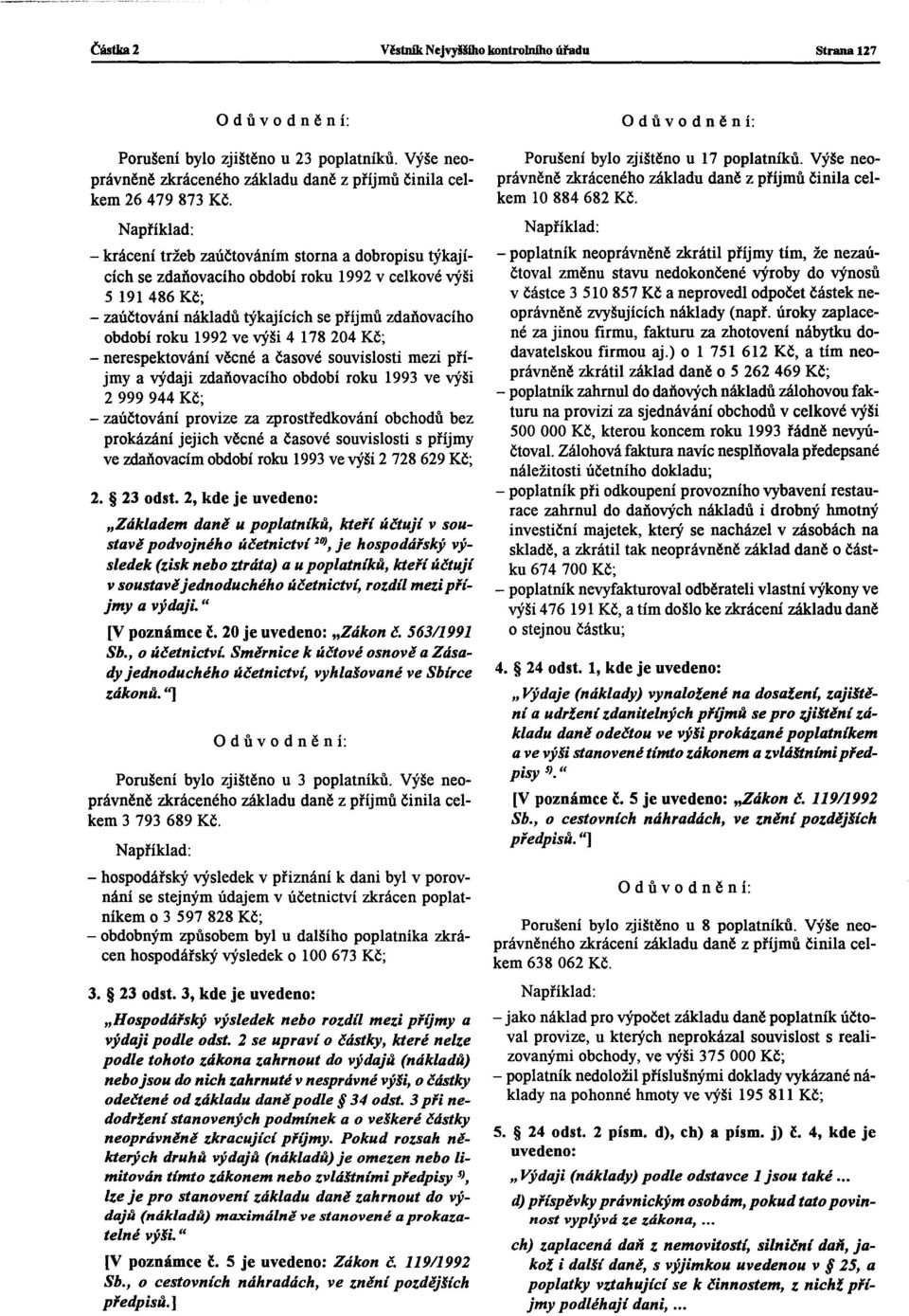 178 204 Kč; - nerespektování věcné a časové souvislosti mezi příjmy a výdaji zdaňovacího období roku 1993 ve výši 2999944 Kč; - zaúčtování provize za zprostředkování obchodů bez prokázání jejich