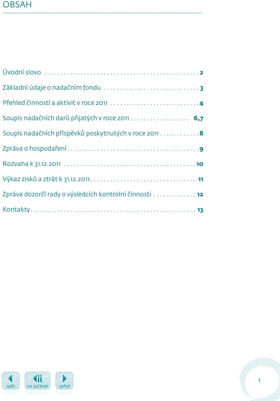 .. 6,7 Soupis nadačních příspěvků poskytnutých v roce 2011...8 Zpráva o hospodaření.