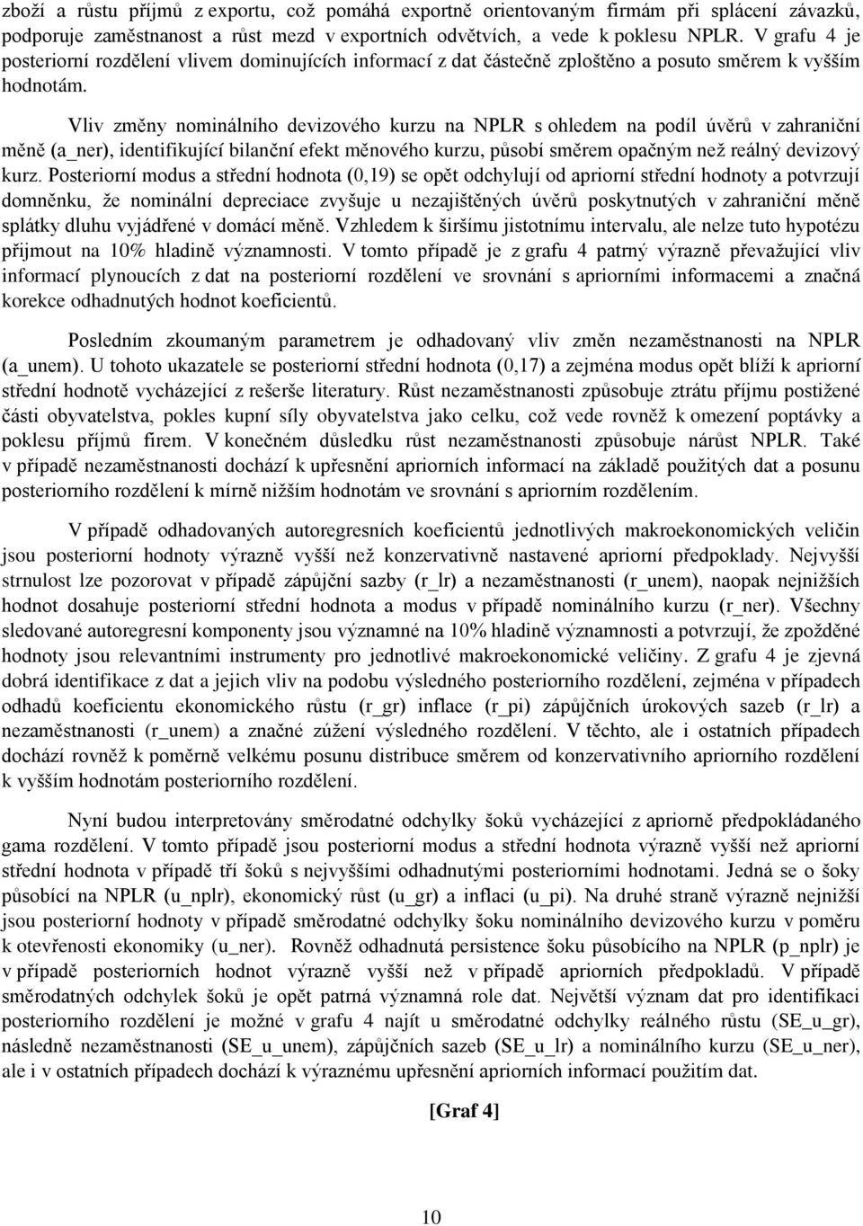 Vliv změny nominálního devizového kurzu na NPLR s ohledem na podíl úvěrů v zahraniční měně (a_ner), identifikující bilanční efekt měnového kurzu, působí směrem opačným než reálný devizový kurz.