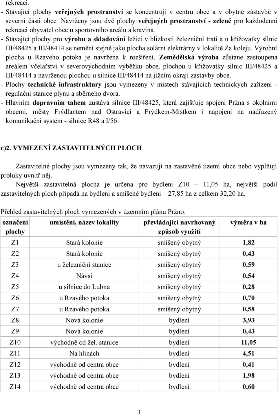 - Stávající plochy pro výrobu a skladování ležící v blízkosti železniční trati a u křižovatky silnic III/48425 a III/48414 se nemění stejně jako plocha solární elektrárny v lokalitě Za koleju.