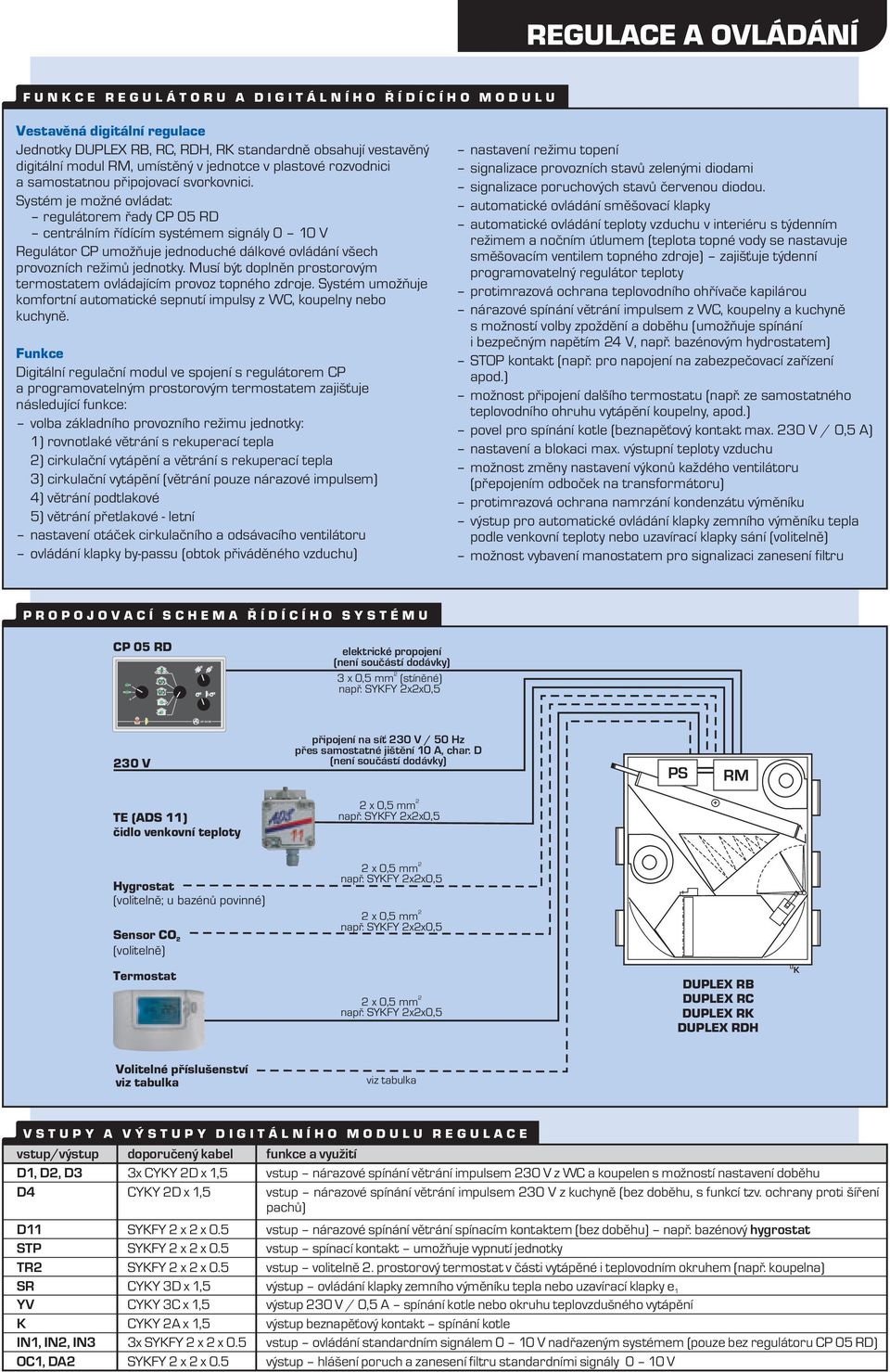 Systém je možné ovládat: regulátorem řady CP 05 RD entrálním řídíím systémem sgnály 0 0 V Regulátor CP umožňuje jednoduhé dálkové ovládání všeh provozníh režmů jednotky.