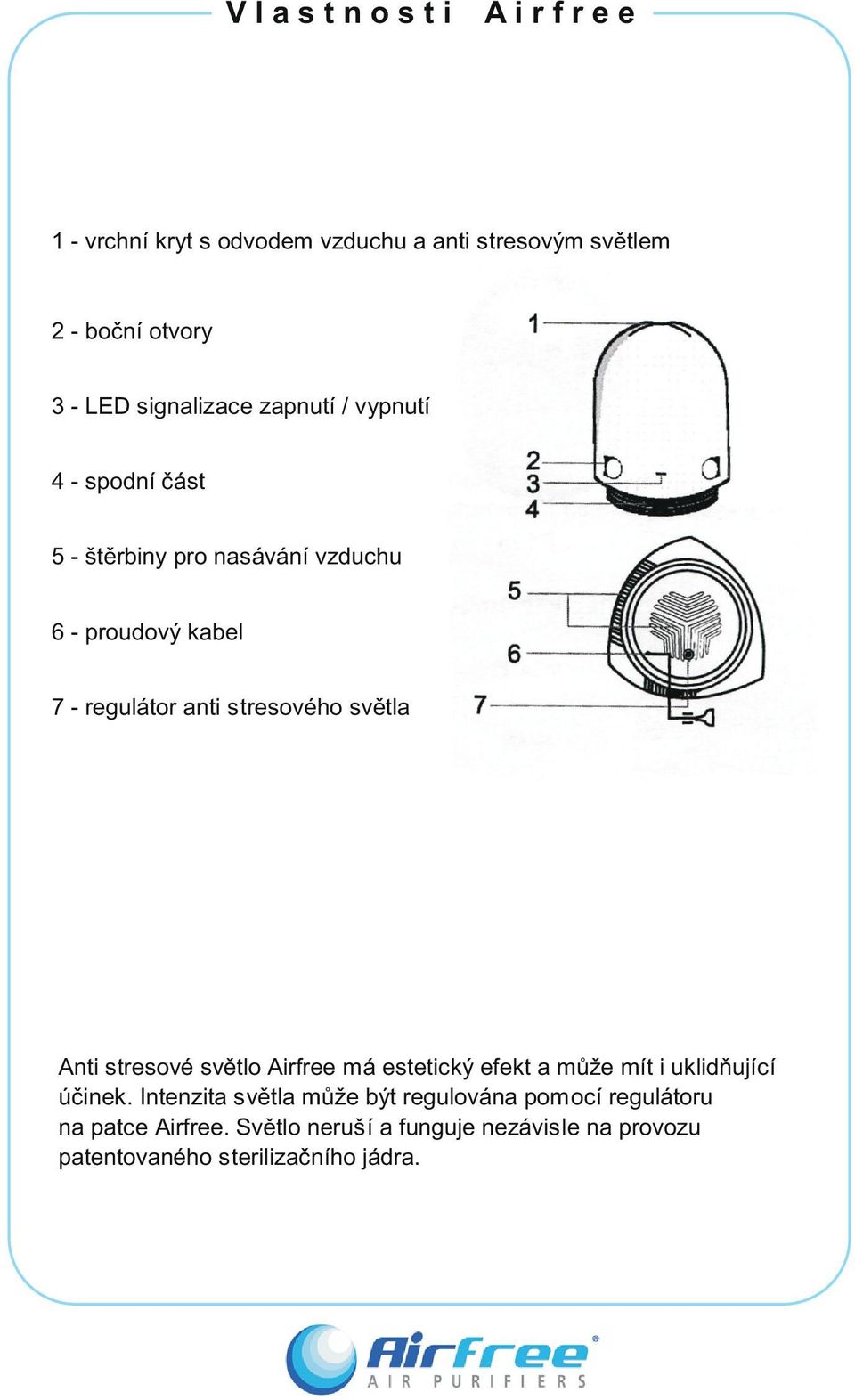 stresového svìtla Anti stresové svìtlo Airfree má estetický efekt a mùže mít i uklidòující úèinek.