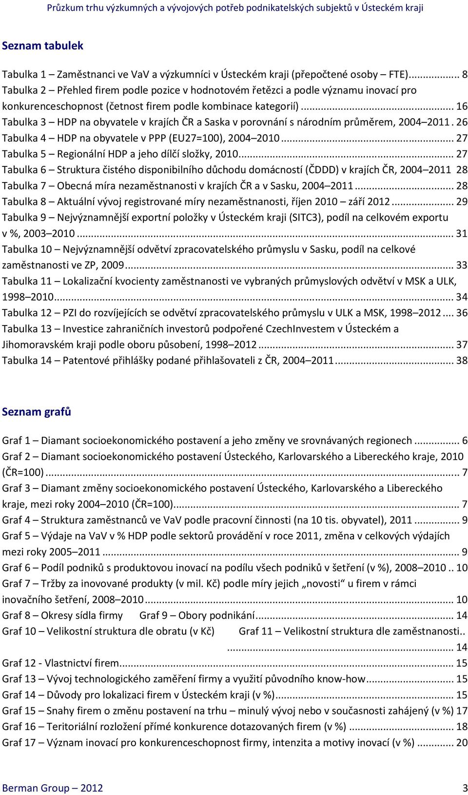 .. 16 Tabulka 3 HDP na obyvatele v krajích ČR a Saska v porovnání s národním průměrem, 2004 2011. 26 Tabulka 4 HDP na obyvatele v PPP (EU27=100), 2004 2010.