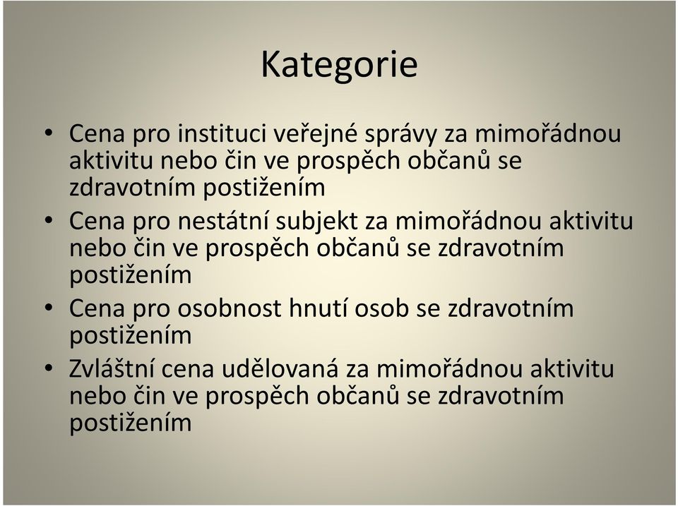 prospěch občanů se zdravotním postižením Cena pro osobnost hnutí osob se zdravotním