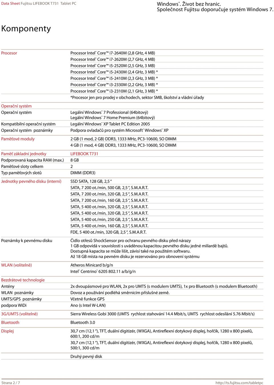 školství a vládní úřady Operační systém Operační systém Legální Windows 7 Professional (64bitový) Legální Windows 7 Home Premium (64bitový) Kompatibilní operační systém Legální Windows XP Tablet PC