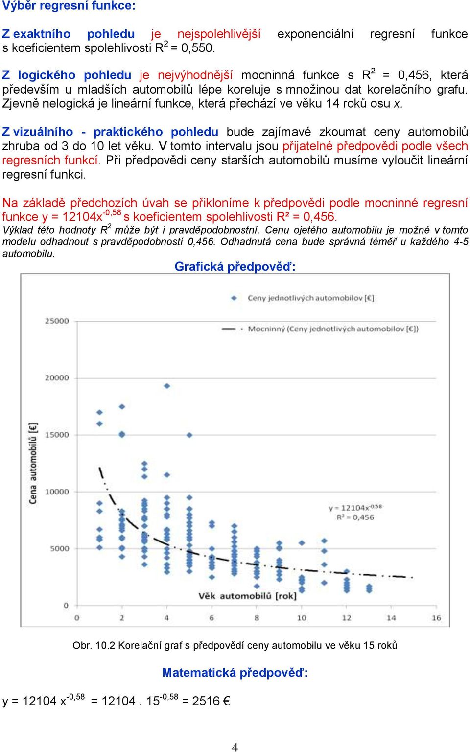 Zjevně nelogická je lineární funkce, která přechází ve věku 14 roků osu x. Z vizuálního - praktického pohledu bude zajímavé zkoumat ceny automobilů zhruba od 3 do 10 let věku.