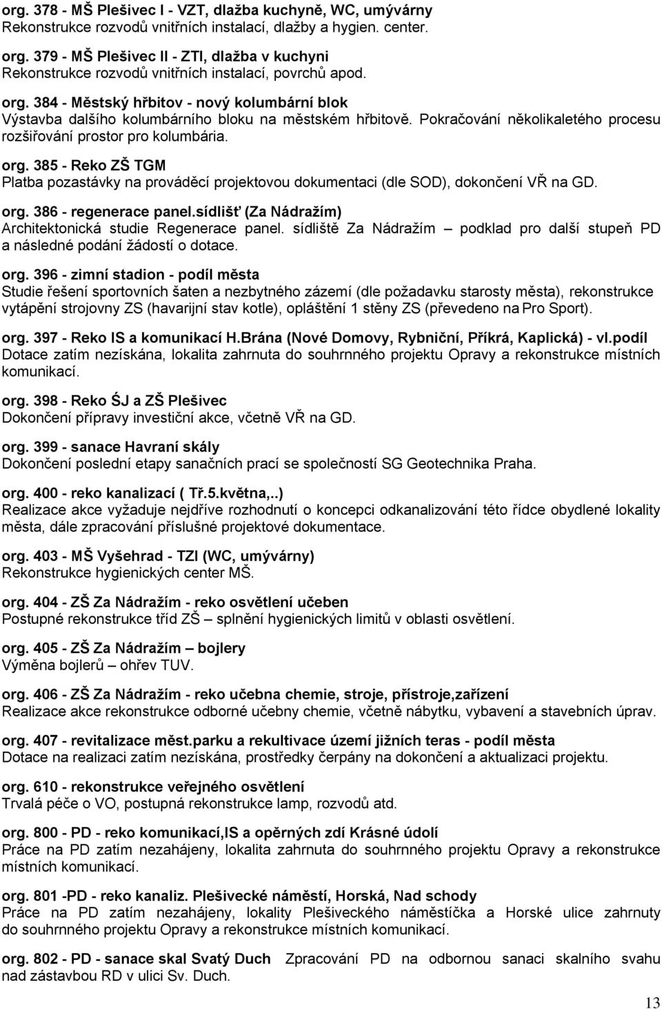 384 - Městský hřbitov - nový kolumbární blok Výstavba dalšího kolumbárního bloku na městském hřbitově. Pokračování několikaletého procesu rozšiřování prostor pro kolumbária. org.