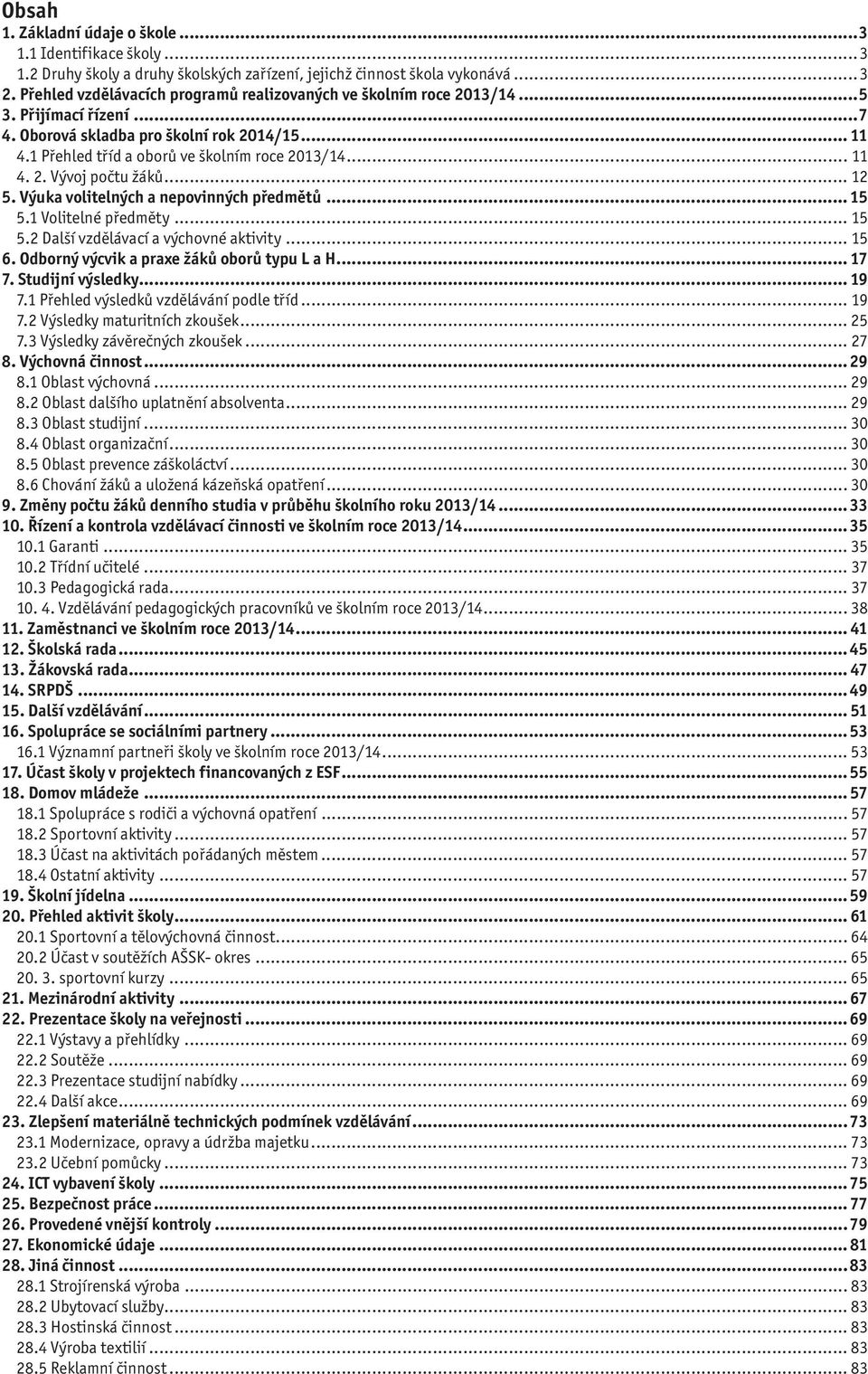 .. 12 5. Výuka volitelných a nepovinných předmětů... 15 5.1 Volitelné předměty... 15 5.2 Další vzdělávací a výchovné aktivity... 15 6. Odborný výcvik a praxe žáků oborů typu L a H... 17 7.