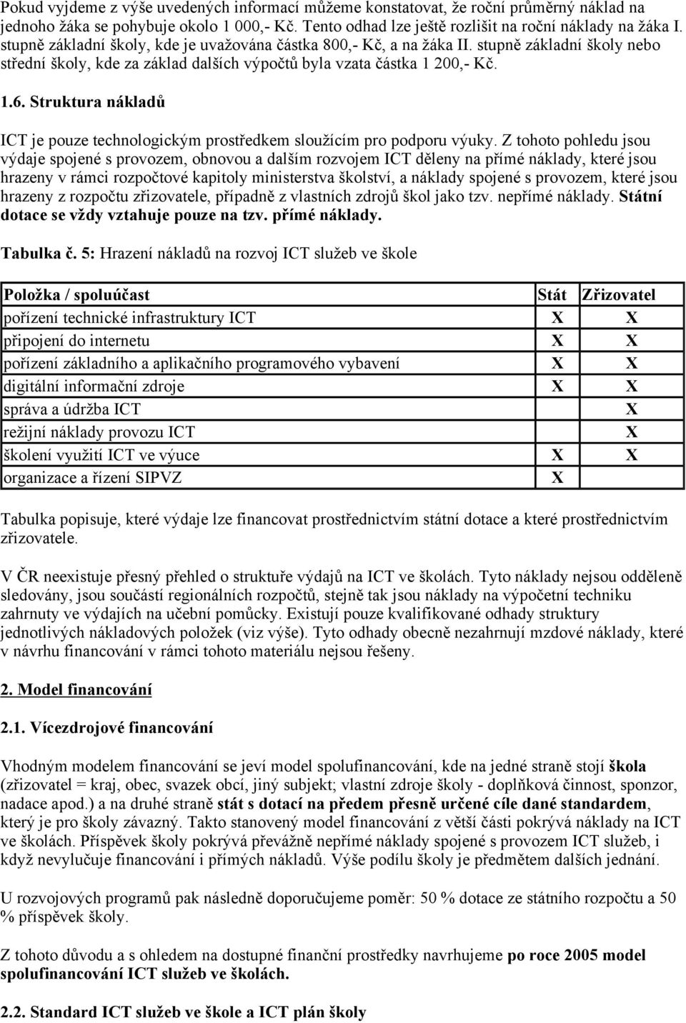 Struktura nákladů ICT je pouze technologickým prostředkem sloužícím pro podporu výuky.