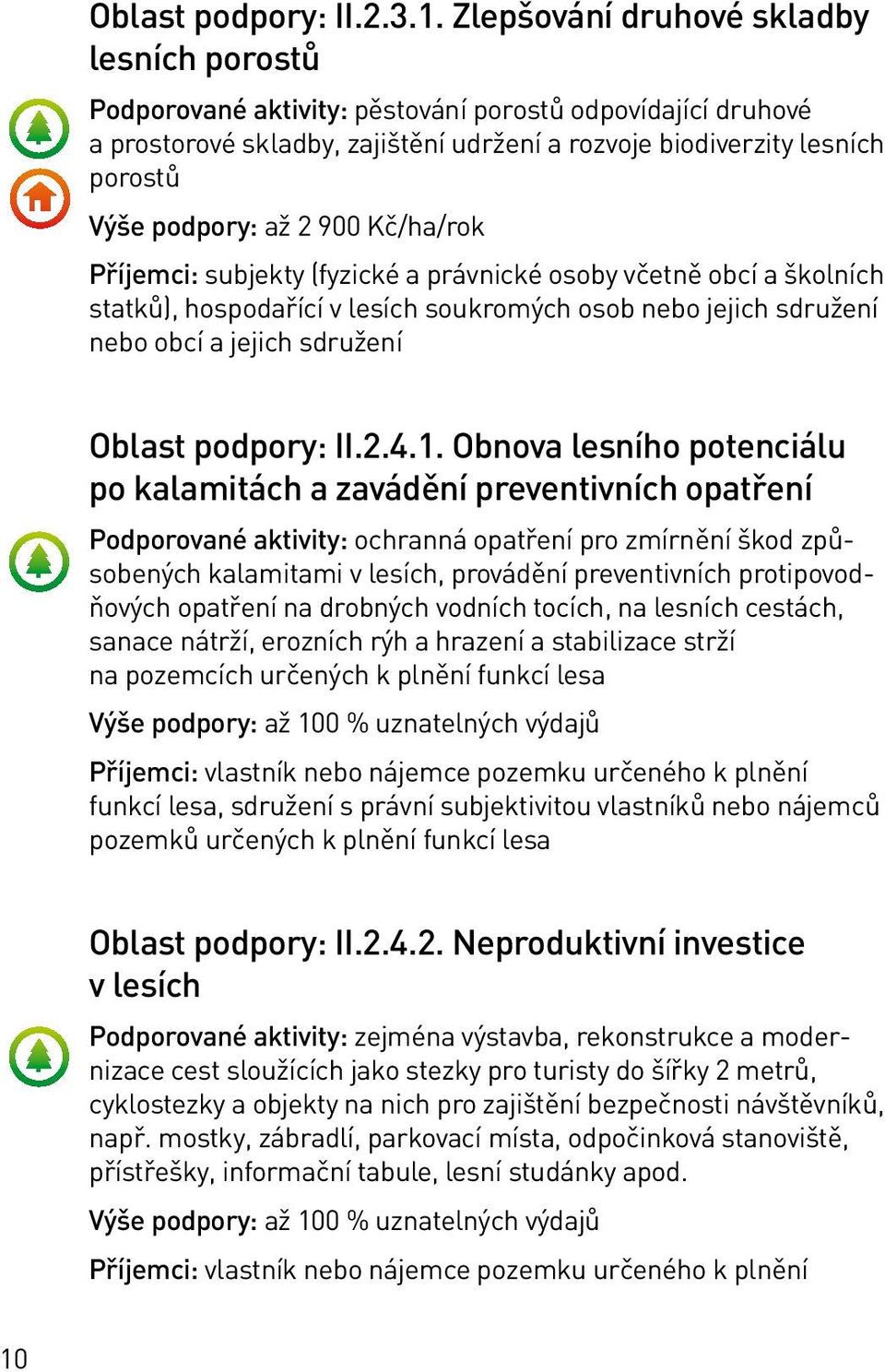 2 900 Kč/ha/rok Příjemci: subjekty (fyzické a právnické osoby včetně obcí a školních statků), hospodařící v lesích soukromých osob nebo jejich sdružení nebo obcí a jejich sdružení Oblast podpory: II.