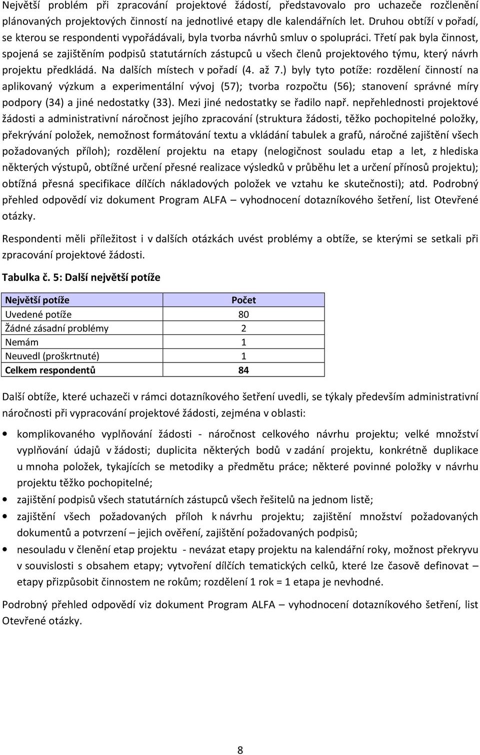 Třetí pak byla činnost, spojená se zajištěním podpisů statutárních zástupců u všech členů projektového týmu, který návrh projektu předkládá. Na dalších místech v pořadí (4. až 7.