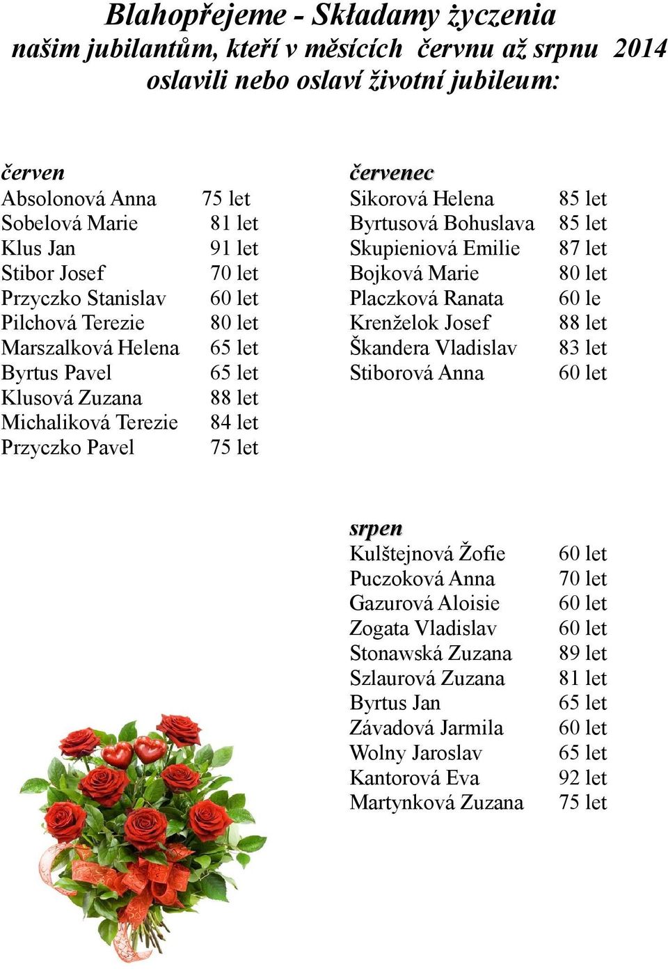 Sikorová Helena Byrtusová Bohuslava Skupieniová Emilie Bojková Marie Placzková Ranata Krenželok Josef Škandera Vladislav Stiborová Anna srpen Kulštejnová Žofie Puczoková Anna Gazurová Aloisie Zogata