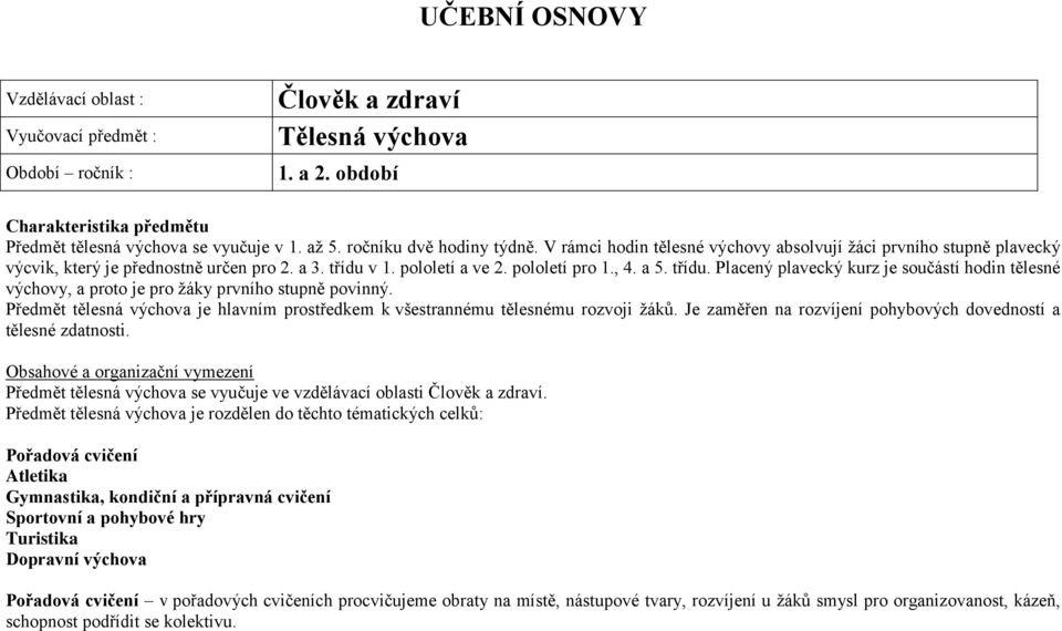 v 1. pololetí a ve 2. pololetí pro 1., 4. a 5. třídu. Placený plavecký kurz je součástí hodin tělesné výchovy, a proto je pro žáky prvního stupně povinný.