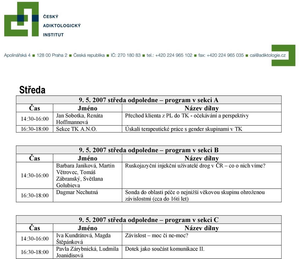 2007 středa odpoledne program v sekci B Barbara Janíková, Martin Ruskojazyční injekční uživatelé drog v ČR co o nich víme?