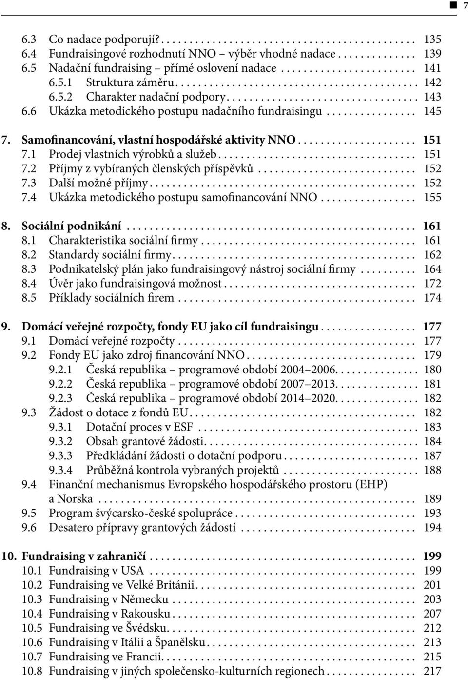 .. 152 7.3 Další možné příjmy... 152 7.4 Ukázka metodického postupu samofinancování NNO... 155 8. Sociální podnikání... 161 8.1 Charakteristika sociální firmy... 161 8.2 Standardy sociální firmy.