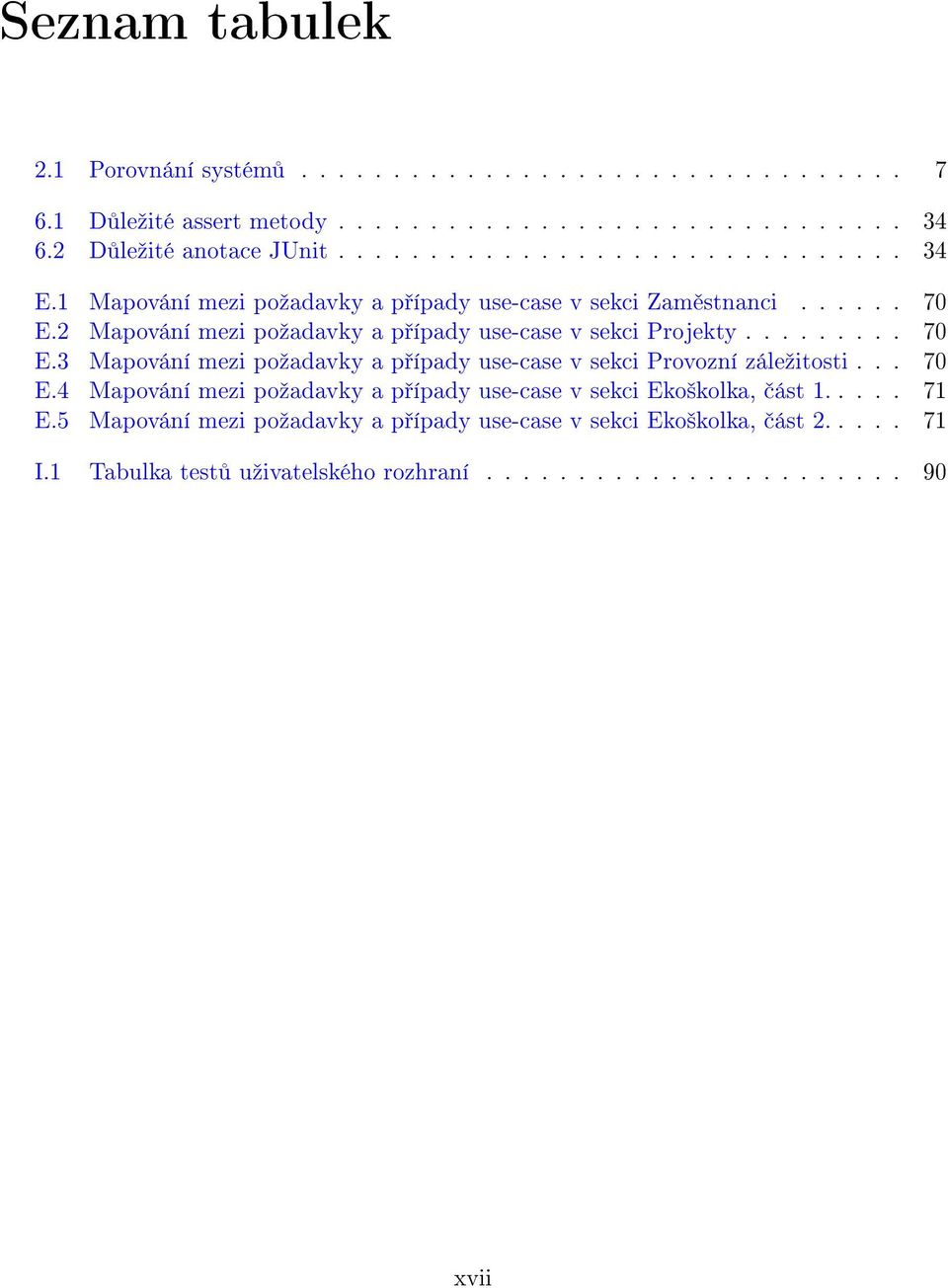 .. 70 E.4 Mapování mezi poºadavky a p ípady use-case v sekci Eko²kolka, ást 1..... 71 E.5 Mapování mezi poºadavky a p ípady use-case v sekci Eko²kolka, ást 2..... 71 I.