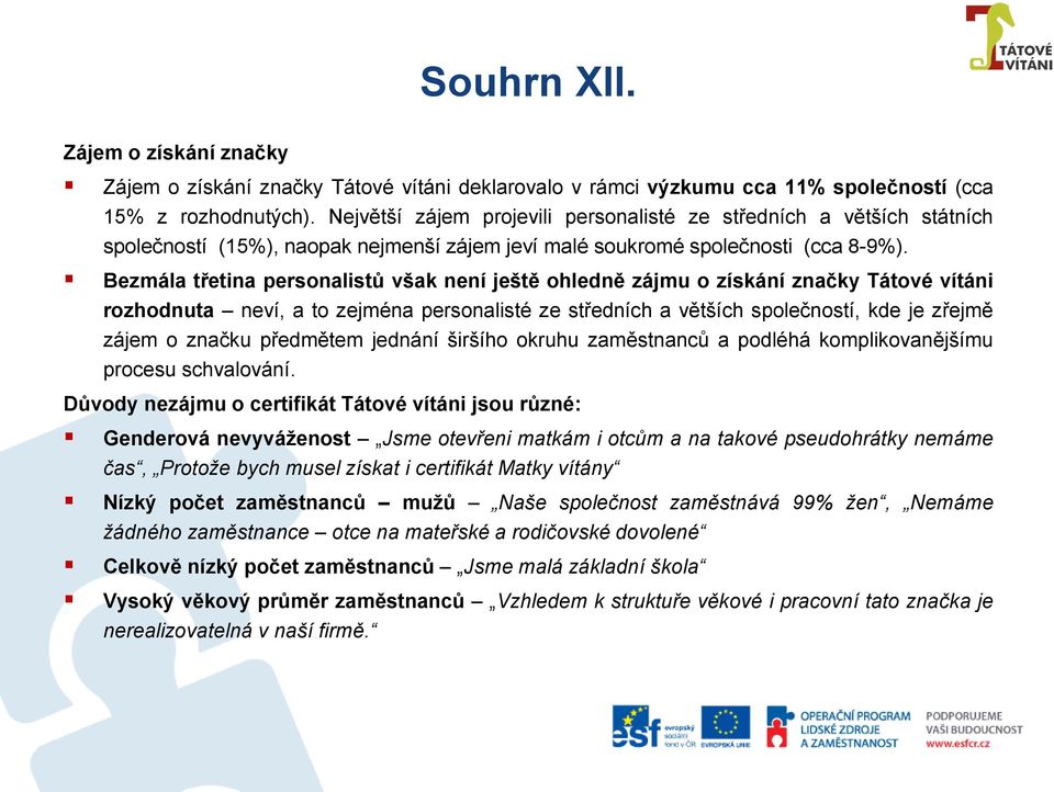 Bezmála třetina personalistů však není ještě ohledně zájmu o získání značky Tátové vítáni rozhodnuta neví, a to zejména personalisté ze středních a větších společností, kde je zřejmě zájem o značku