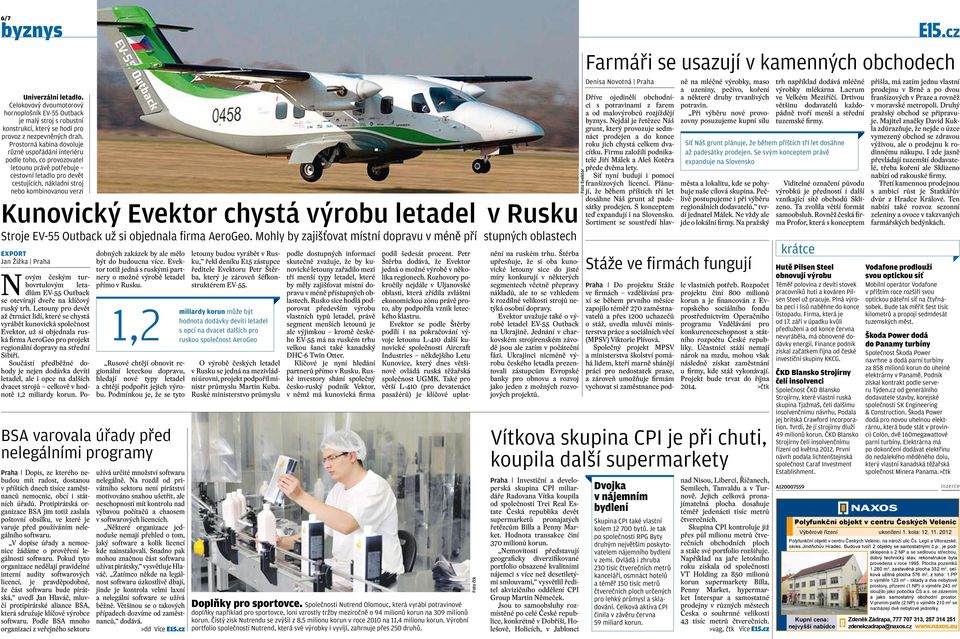 Evektor chystá výrobu letadel v Rusku Stroje EV-55 Outback už si objednala firma AeroGeo.